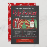 Ugly Sweater Christmas Party Invitations<br><div class="desc">Ugly sweater Christmas party invitation with three very ugly sweaters on a chalkboard and snowflake background. You can easily customise these fun ugly sweater Christmas party invitations for your event by simply adding your details in the font style and colour you prefer.</div>