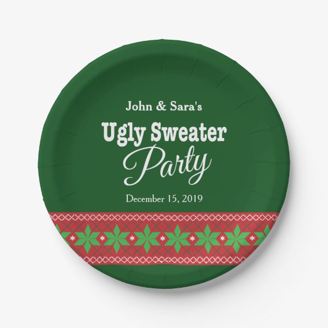 Ugly Sweater Christmas Party, Personalised Paper Plate (Front)