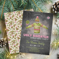 Ugly Sweater Christmas Party Pink Black Chalkboard