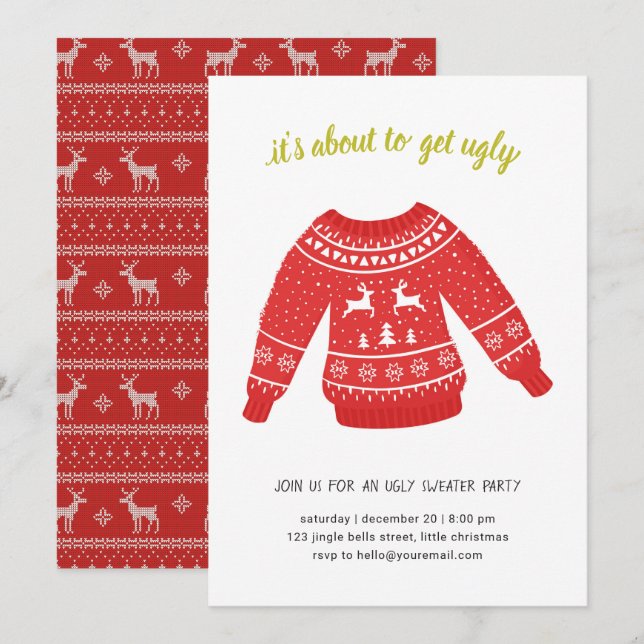Ugly Sweater Christmas Party Tacky Holiday Simple Invitation (Front/Back)