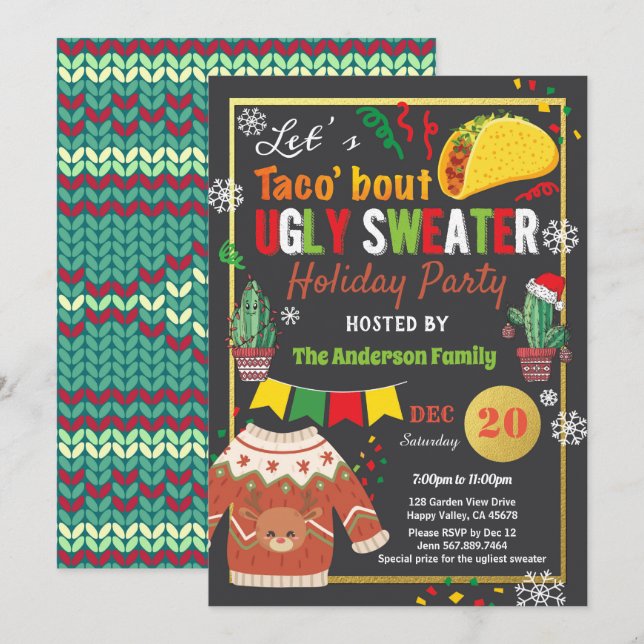 Ugly sweater Christmas party taco Invitation (Front/Back)
