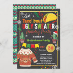 Ugly sweater Christmas party taco Invitation<br><div class="desc">[All text underneath "UGLY SWEATER" are editable] Get this stylish design now! Occasion: Christmas party, holiday party, housewarming party, baby shower, birthday party, retirement., etc. Theme: Christmas, ugly sweater, pajama party Style: modern, chic, cheerful, fun Colours: red, green, grey, festive colours Graphics: chalkboard background, taco, Christmas sweater, cactus, reindeer, Santa...</div>