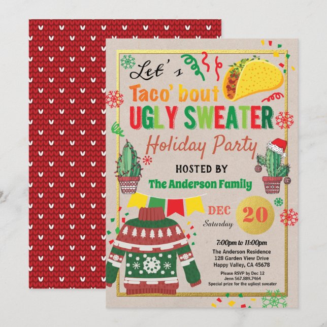Ugly sweater Christmas party taco'bout holiday Invitation (Front/Back)