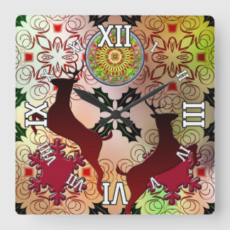 Ugly Sweater Christmas Reindeer Design Square Wall Clock