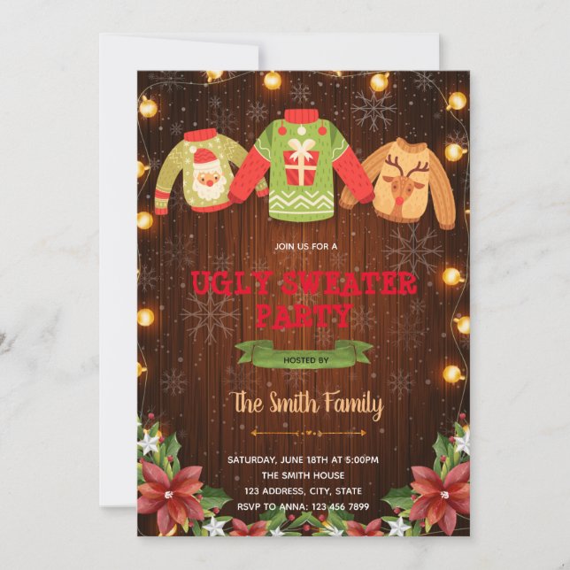 Ugly sweater christmas theme invitation (Front)
