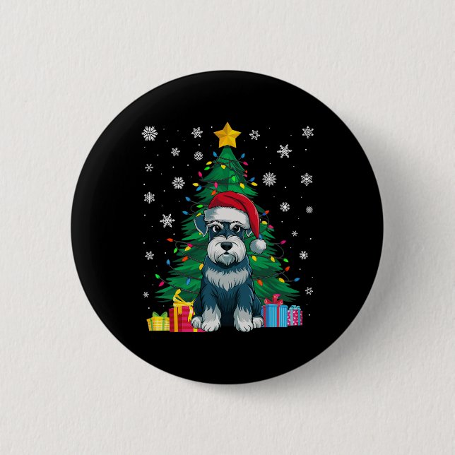 Ugly Sweater Christmas Tree Lights Schnauzer Dog S 6 Cm Round Badge (Front)