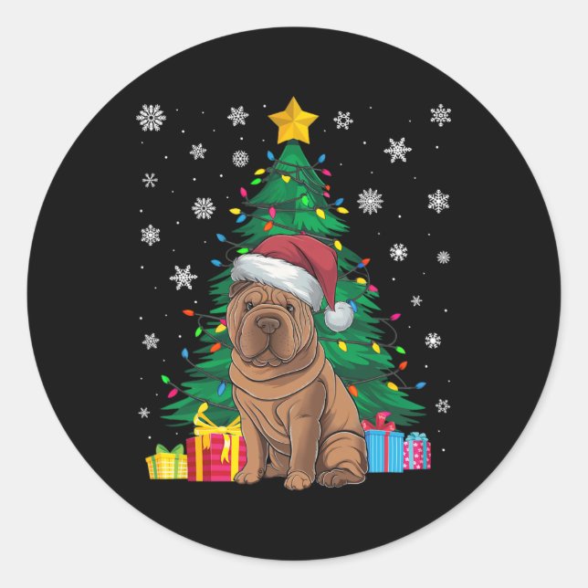 Ugly Sweater Christmas Tree Lights Shar Pei Dog Sa Classic Round Sticker (Front)