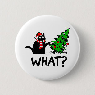 Ugly Sweater Christmas Tree Naughty Black Cat What 6 Cm Round Badge