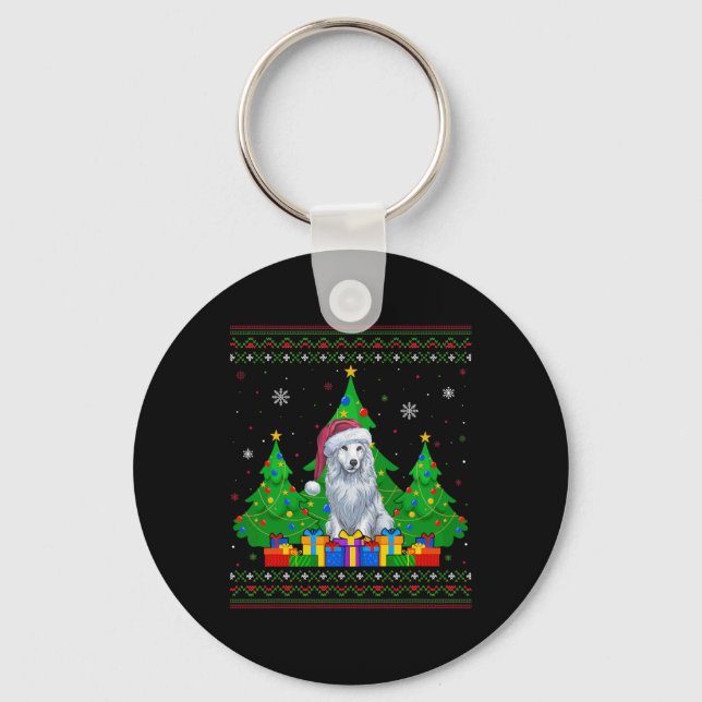 Ugly Sweater Christmas Tree Santa Hat Akbash Dog X Key Ring (Front)