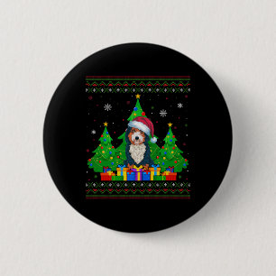 Ugly Sweater Christmas Tree Santa Hat Bernedoodle  6 Cm Round Badge