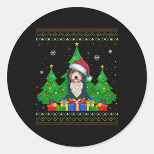 Ugly Sweater Christmas Tree Santa Hat Bernedoodle  Classic Round Sticker