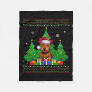 Ugly Sweater Christmas Tree Santa Hat Scottish Ter Fleece Blanket