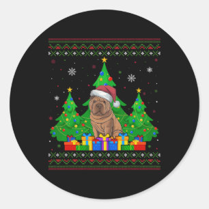 Ugly Sweater Christmas Tree Santa Hat Shar Pei Dog Classic Round Sticker