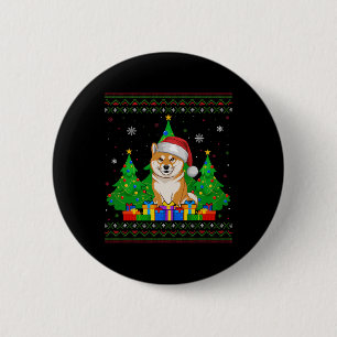 Ugly Sweater Christmas Tree Santa Hat Shiba Inu Do 6 Cm Round Badge
