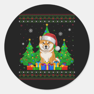 Ugly Sweater Christmas Tree Santa Hat Shiba Inu Do Classic Round Sticker
