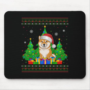 Ugly Sweater Christmas Tree Santa Hat Shiba Inu Do Mouse Pad