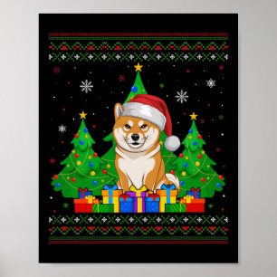 Ugly Sweater Christmas Tree Santa Hat Shiba Inu Do Poster