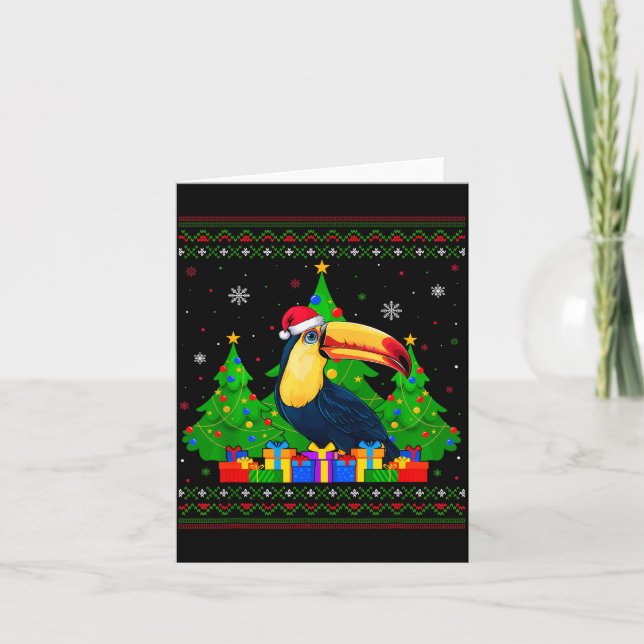 Ugly Sweater Christmas Tree Santa Hat Toucans Xmas Card (Front)