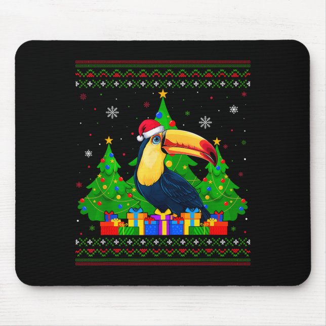 Ugly Sweater Christmas Tree Santa Hat Toucans Xmas Mouse Pad (Front)