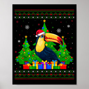 Ugly Sweater Christmas Tree Santa Hat Toucans Xmas Poster