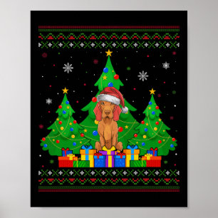 Ugly Sweater Christmas Tree Santa Hat Vizsla Dog X Poster