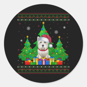 Ugly Sweater Christmas Tree Santa Hat Westie Dog X Classic Round Sticker