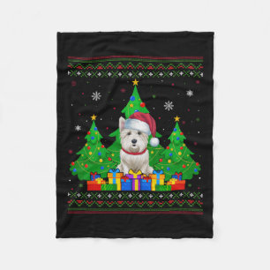 Ugly Sweater Christmas Tree Santa Hat Westie Dog X Fleece Blanket