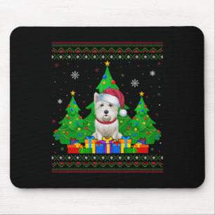 Ugly Sweater Christmas Tree Santa Hat Westie Dog X Mouse Pad