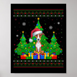 Ugly Sweater Christmas Tree Santa Hat Whippet Dog Poster