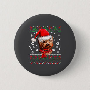 Ugly Sweater Christmas Yorkie Dog Santa Hat Pajama 6 Cm Round Badge