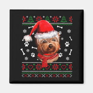 Ugly Sweater Christmas Yorkie Dog Santa Hat Pajama Magnet