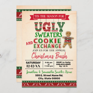 Ugly sweater & Cookie exchange Christmas bash Invitation