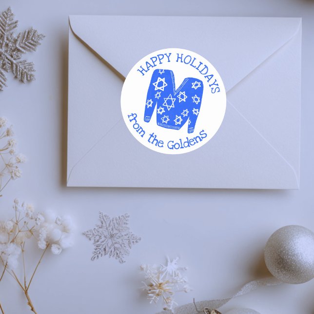 Ugly Sweater CUSTOM Holiday Hanukkah  Classic Round Sticker (Ugly Sweater CUSTOM Holiday Hanukkah Cute Hand-drawn Classic Round Sticker
)