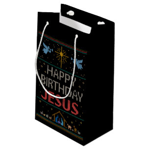 Ugly Sweater Design Happy Birthday Jesus Religious Small Gift Bag