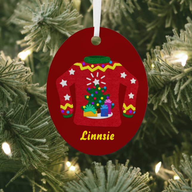 Ugly Sweater Felt Look Customise It Metal Tree Decoration (Insitu)