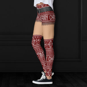 Ugly Sweater Festive Red Short Skirt   Medium Skin Leggings