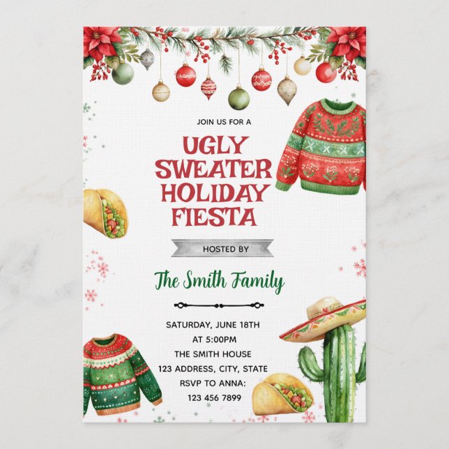 Ugly Sweater Fiesta Christmas party Invitation (Front)