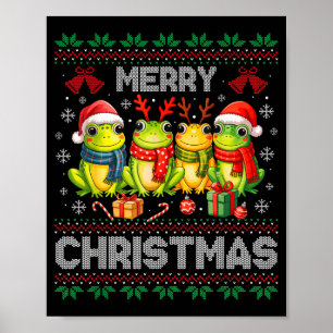 Ugly Sweater Frogs Santa Hat Reindeer Xmas Frog Lo Poster