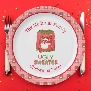 Ugly Sweater Funny Reindeer Christmas Party Paper Plate