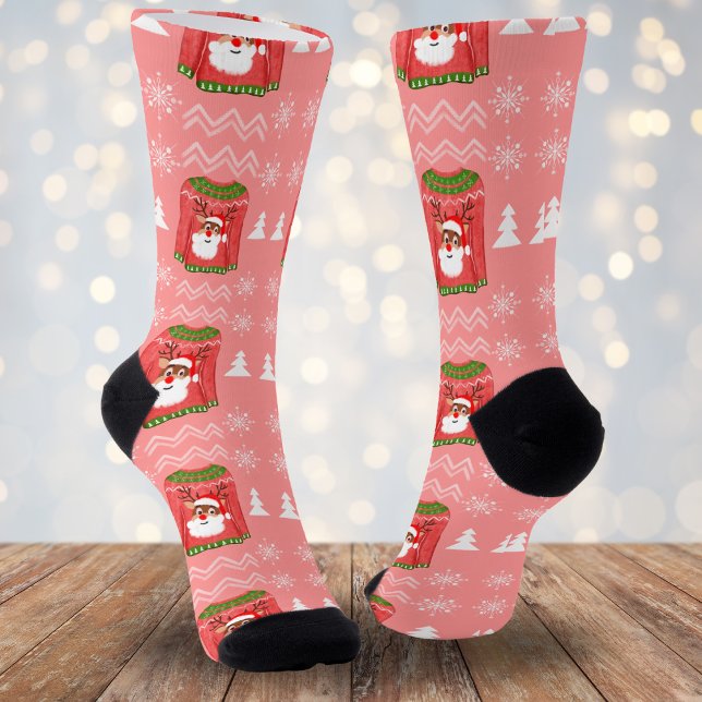 Ugly Sweater Funny Reindeer Christmas Pattern Socks (Creator Uploaded)