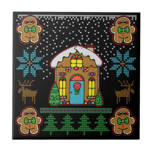 Ugly Sweater Gingerbread House Men Tile