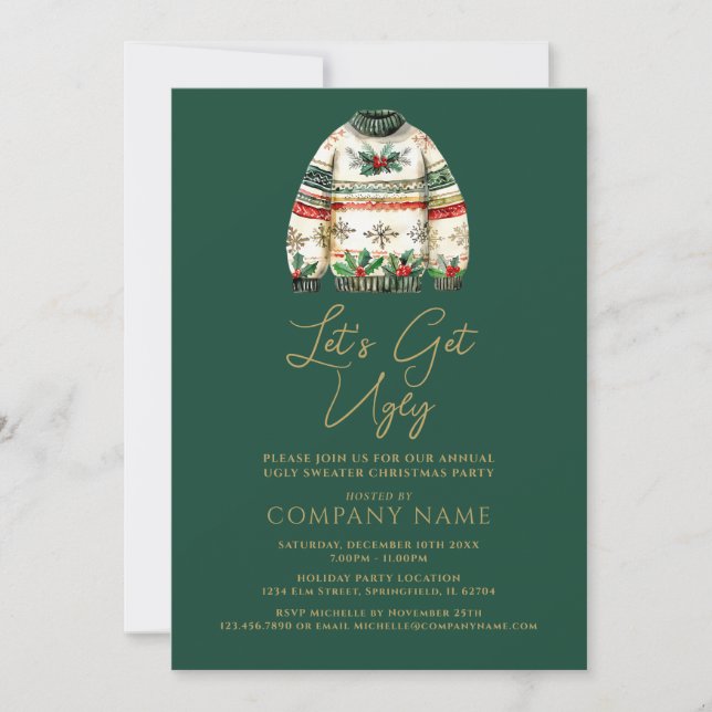 Ugly Sweater Green Christmas Corporate Party Invitation (Front)