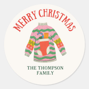 UGLY SWEATER, HOLIDAY ROUND STICKER 