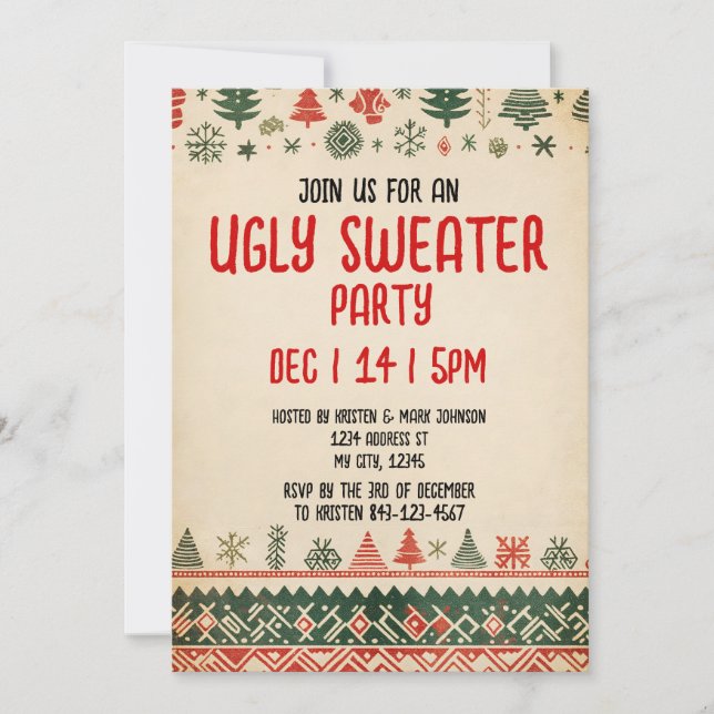 Ugly sweater Invitation | Christmas Holiday Invite (Front)
