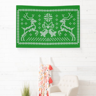 Ugly sweater jingle bells Christmas deers green Banner