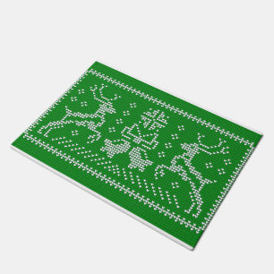 Ugly sweater jingle bells Christmas deers green Doormat