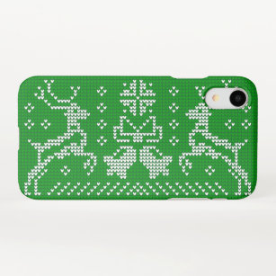 Ugly sweater jingle bells Christmas deers green  iPhone Case
