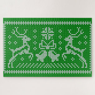 Ugly sweater jingle bells Christmas deers green Jigsaw Puzzle
