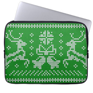Ugly sweater jingle bells Christmas deers green Laptop Sleeve