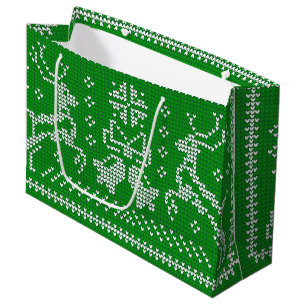 Ugly sweater jingle bells Christmas deers green Large Gift Bag